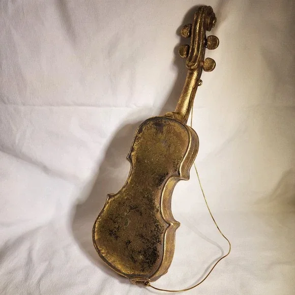 2 VIOLIN DECORATIVE WALL TREE HANGING Christmas‎ Ornaments, ANTIQUE GOLD COLOR, - Picture 5 of 5